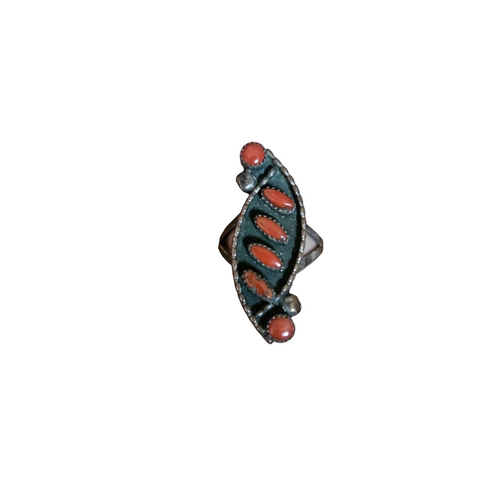 Vintage Sterling Silver Coral Statement‎ Ring native american